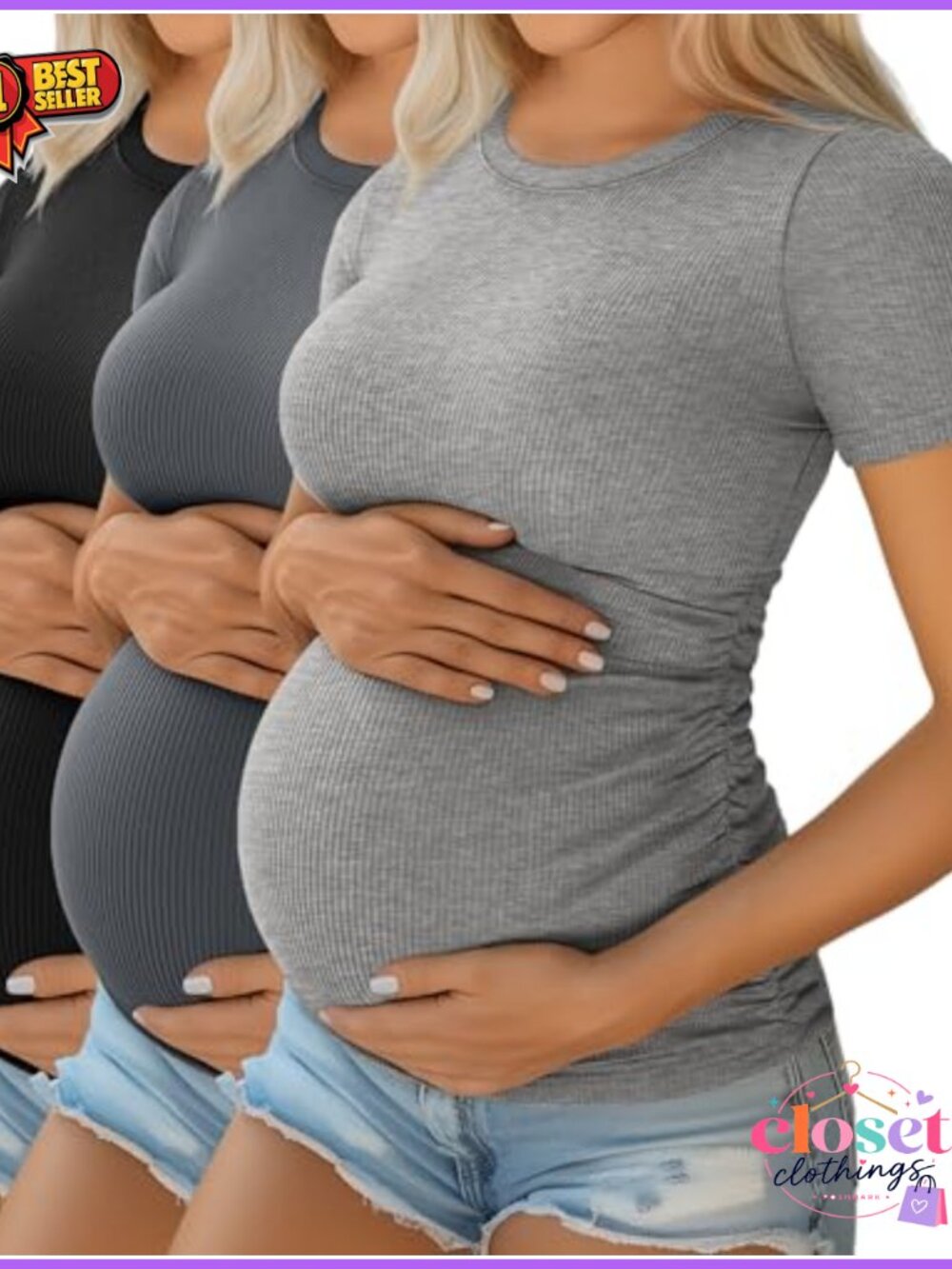 Women's Short Sleeve Maternity Shirts 92% Cotton 8% Spandex 3 Pack